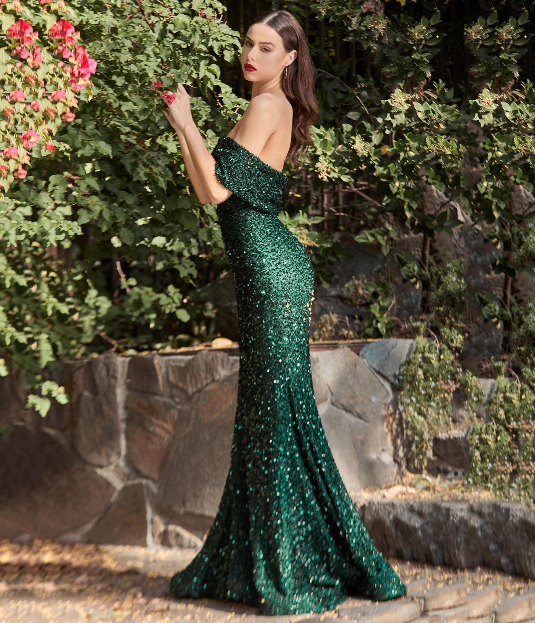 Emerald Sequin One Shoulder Mermaid Prom Gown - Unique Vintage - Womens, DRESSES, PROM AND SPECIAL OCCASION
