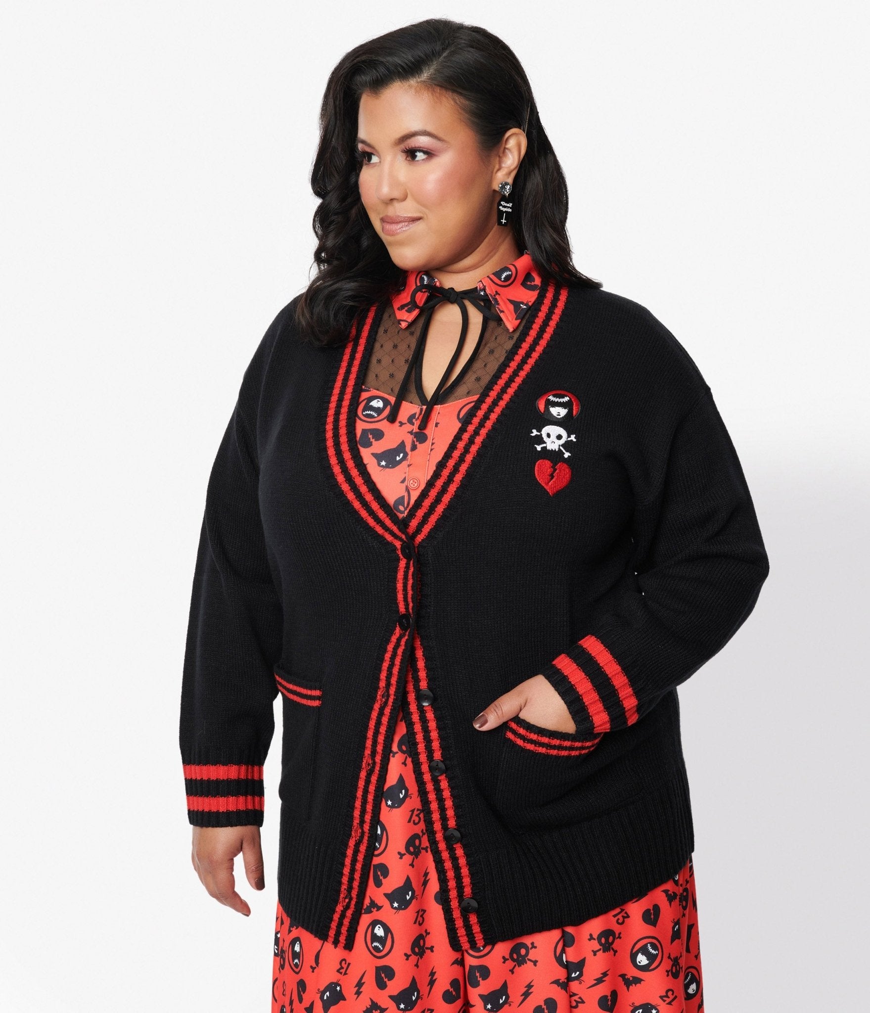 Red black cardigan hotsell