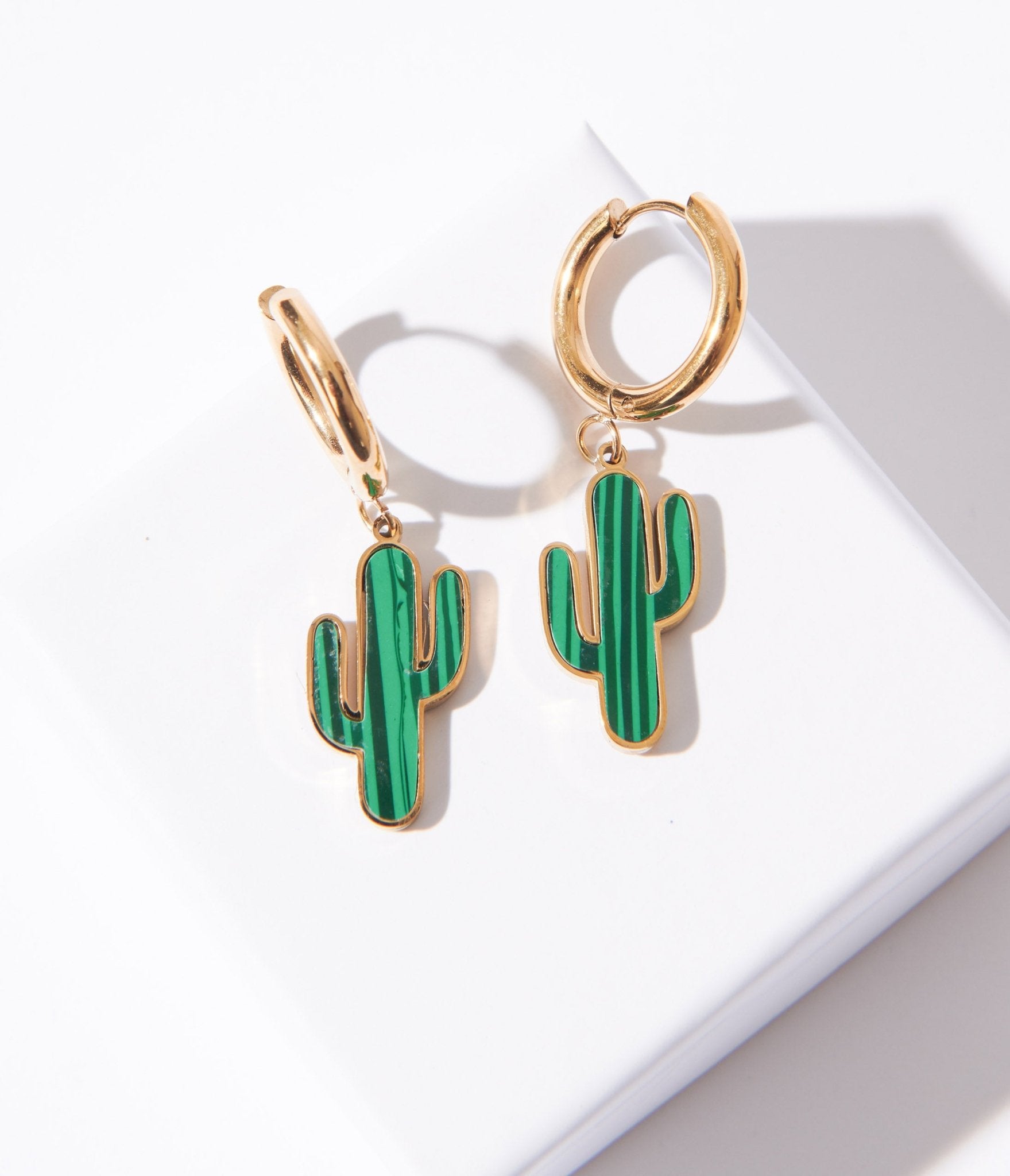 Enamel Cactus Mini Hoop Dangle Earrings - Unique Vintage - Womens, ACCESSORIES, JEWELRY