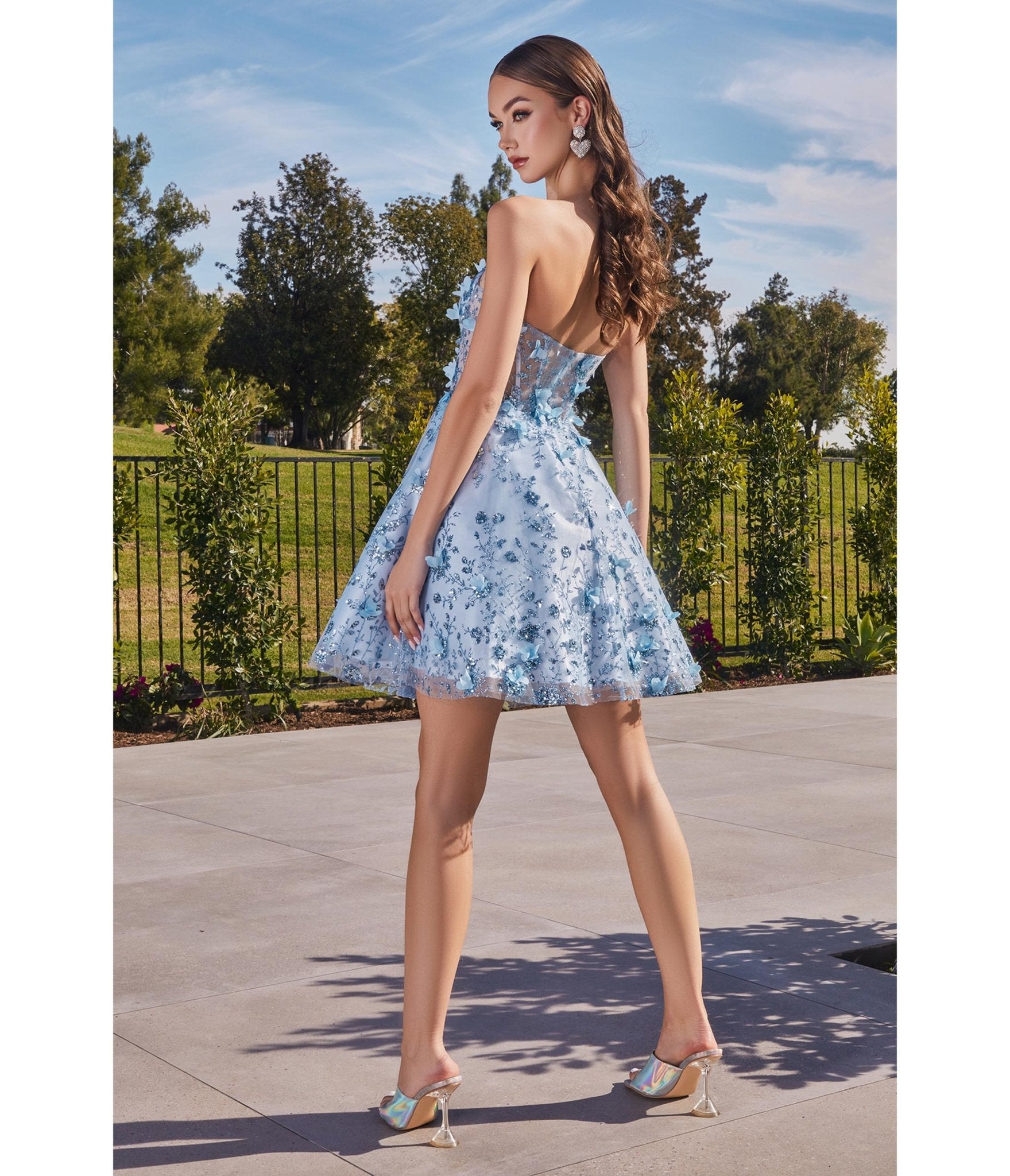 Enchanting Paris Blue Floral Homecoming Dress - Unique Vintage - Womens, DRESSES, PROM AND SPECIAL OCCASION