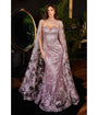 Cinderella Divine  English Violet Sweetheart Fitted Floral Bridesmaid Gown with Cape