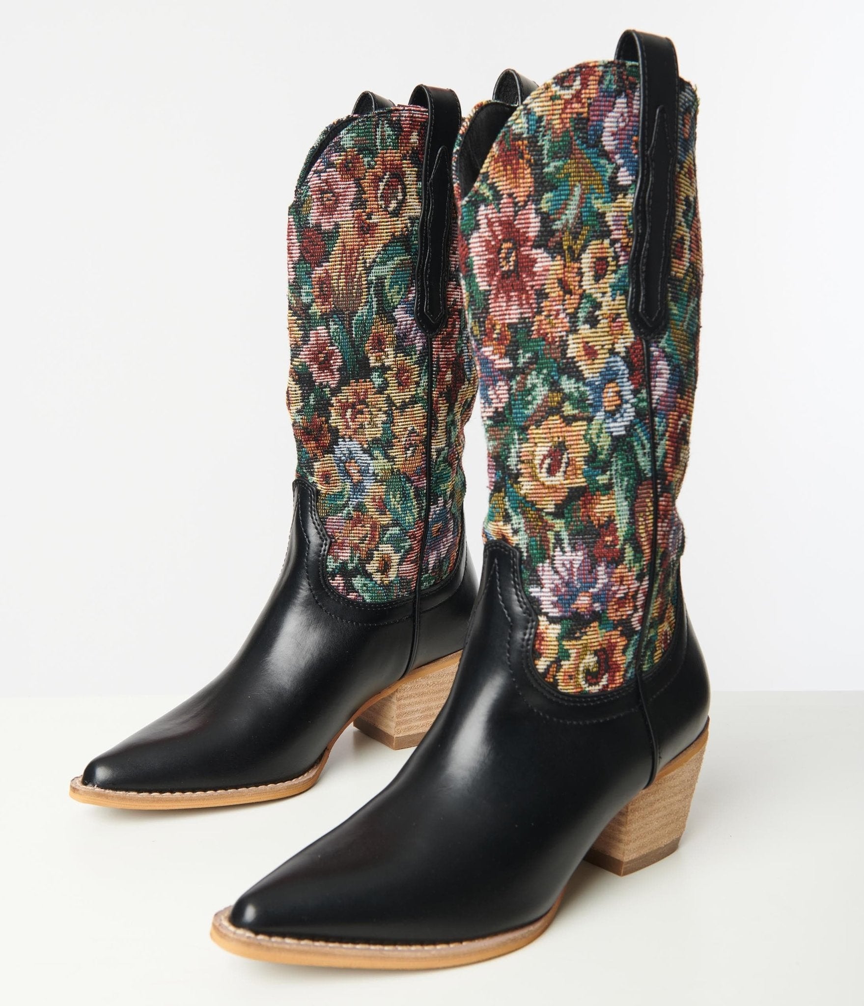 Floral Jacquard Cowboy Boots - Unique Vintage - Womens, SHOES, BOOTS
