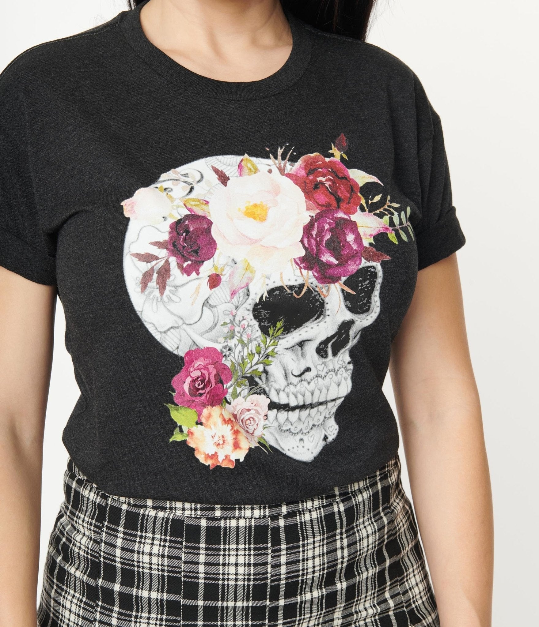 Floral Skull Unisex Graphic Tee - Unique Vintage - Womens, GRAPHIC TEES, TEES
