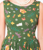 Forest Green Holiday Print Swing Dress - Unique Vintage - Womens, DRESSES, SWING