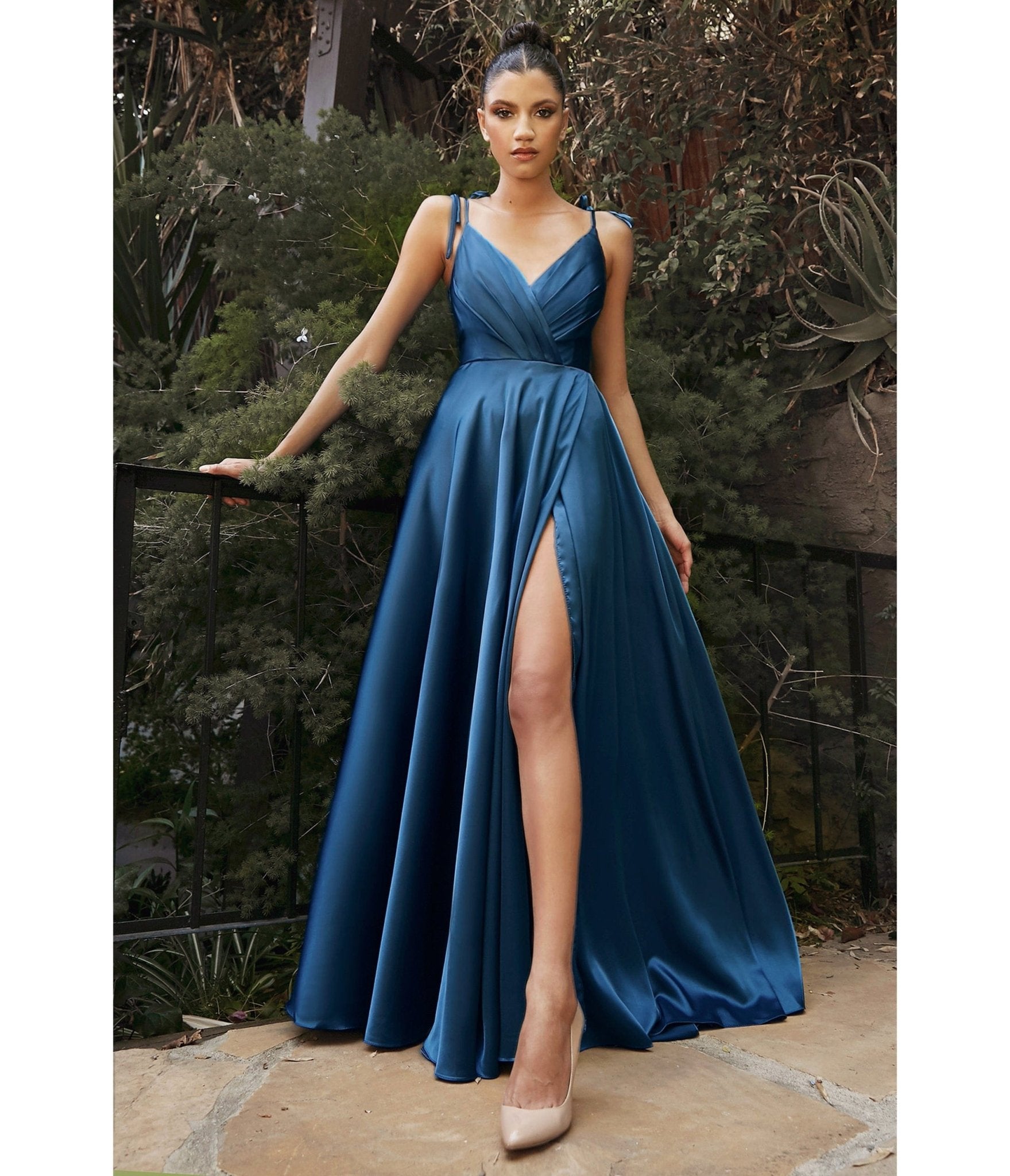 French Navy Flowy Satin A-Line Bridesmaid Gown - Unique Vintage - Womens, DRESSES, PROM AND SPECIAL OCCASION