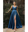 Cinderella Divine  French Navy Flowy Satin A-Line Bridesmaid Gown