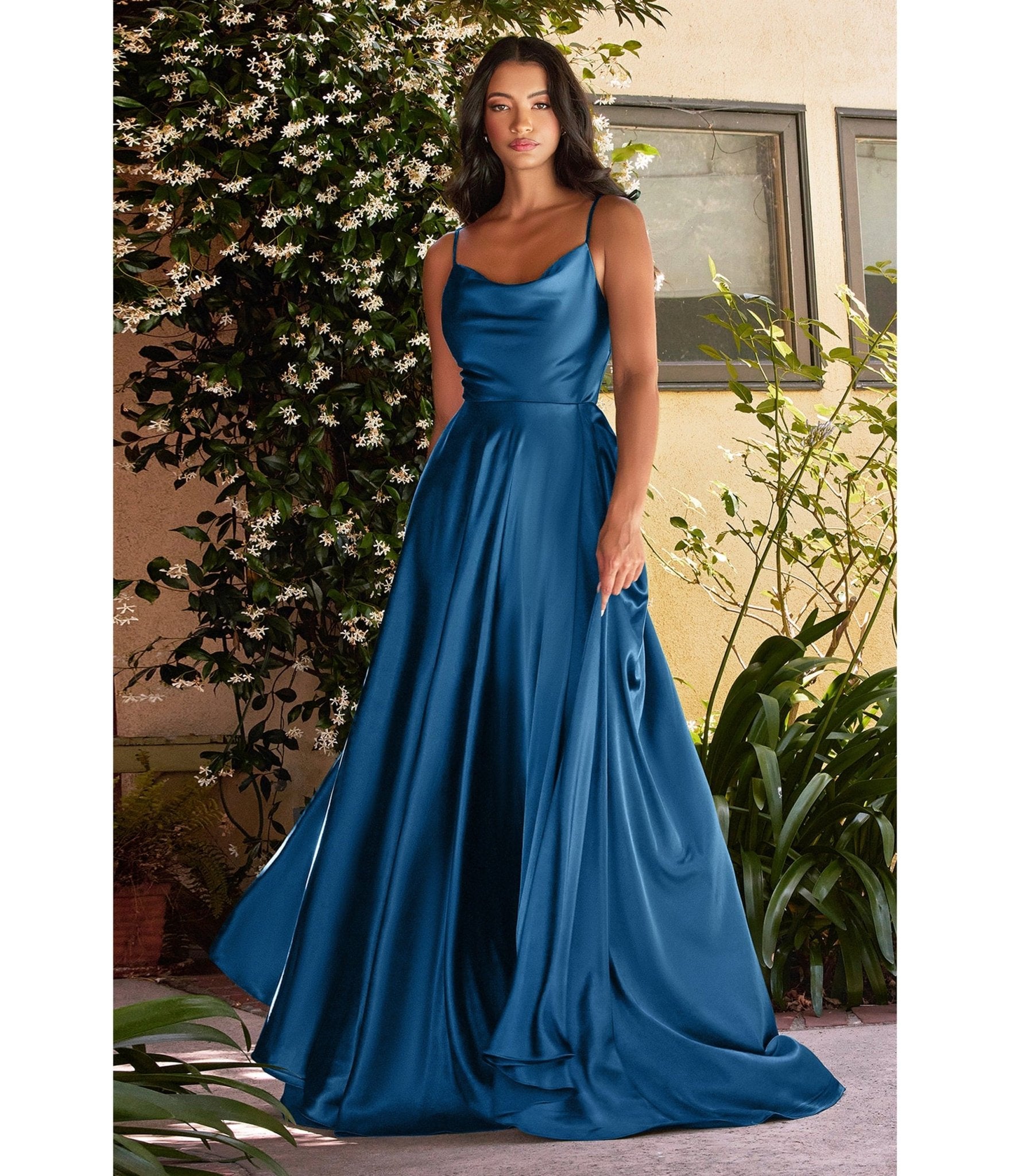 French Navy Liquid Satin Bridesmaid Gown - Unique Vintage - Womens, DRESSES, PROM AND SPECIAL OCCASION