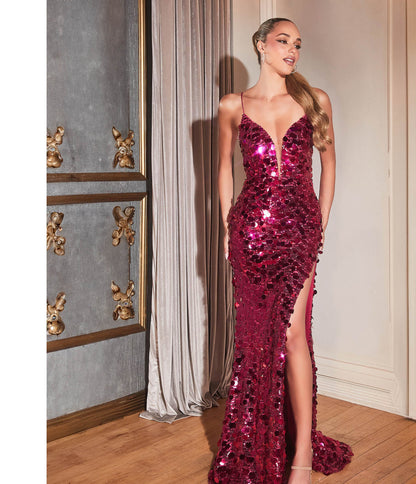 Fuchsia Pailllette Sequin Sheath Evening Gown - Unique Vintage - Womens, DRESSES, PROM AND SPECIAL OCCASION