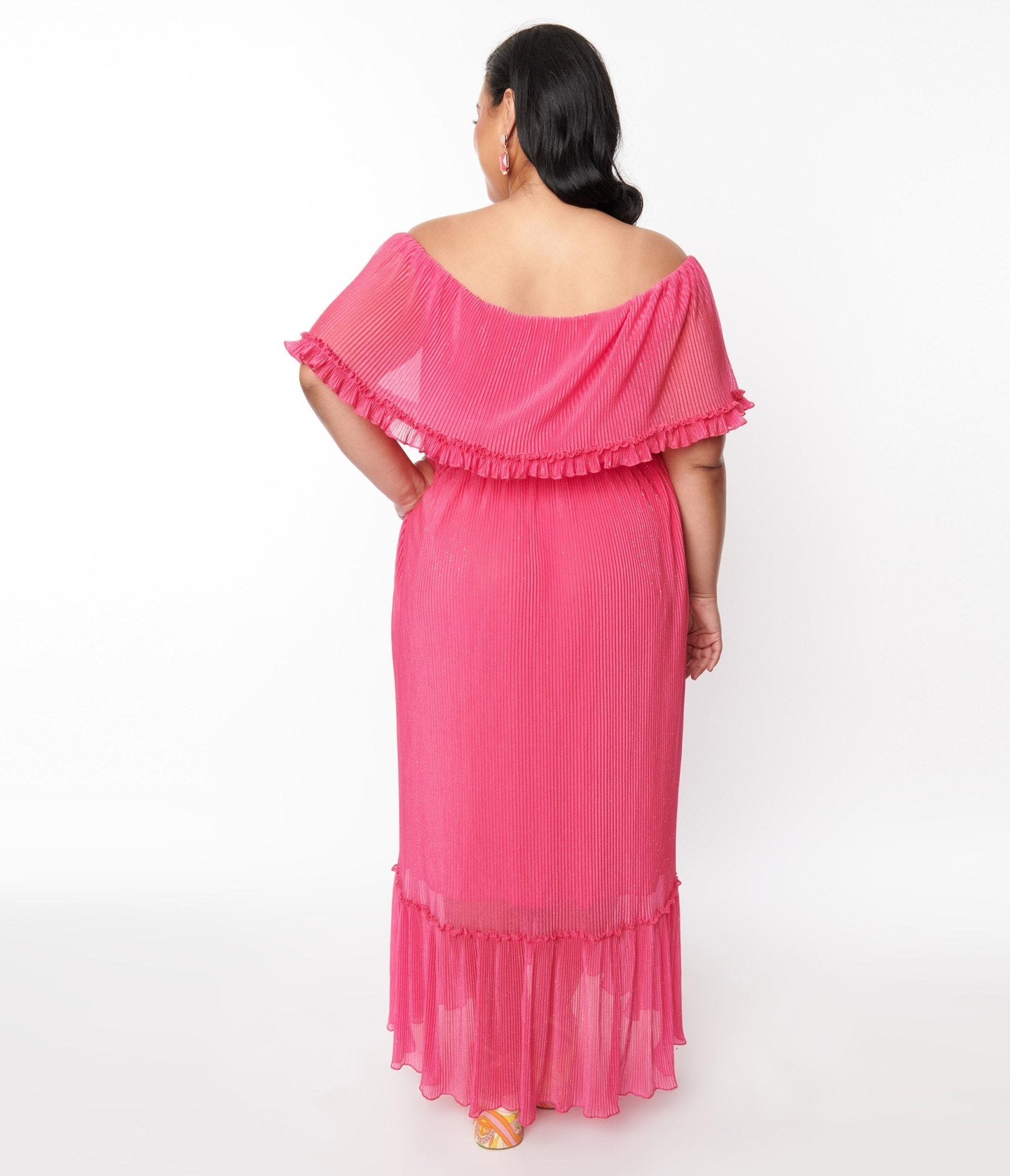 Fuchsia Pleated Chiffon Maxi Dress - Unique Vintage - Womens, DRESSES, MAXI