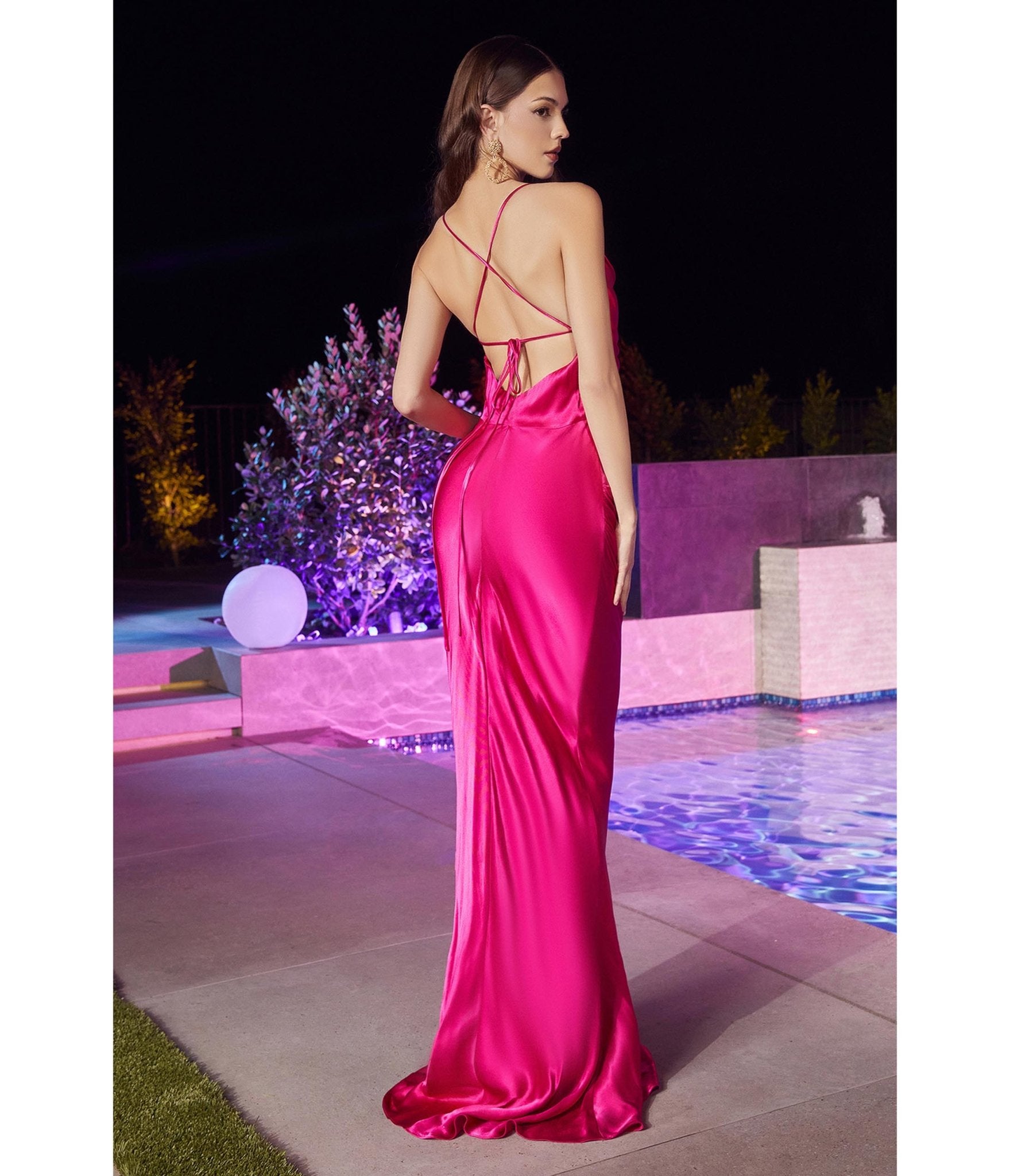 Fuchsia Satin Fitted Slip Bridesmaid Gown - Unique Vintage - Womens, DRESSES, PROM AND SPECIAL OCCASION