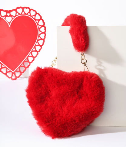 Fuzzy Red Heart Handbag - Unique Vintage - Womens, ACCESSORIES, HANDBAGS
