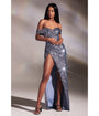 Cinderella Divine  Glamorous Midnight Grey Off Shoulder Sequin Prom Gown