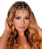 Gold & Clear Rhinestone Cap Headpiece – Unique Vintage display picture 3