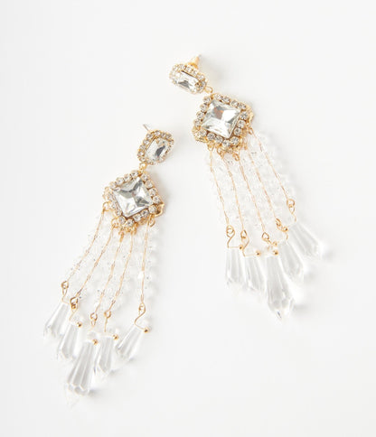 Gold & Crystal Drop Earrings - Unique Vintage - Womens, ACCESSORIES, JEWELRY