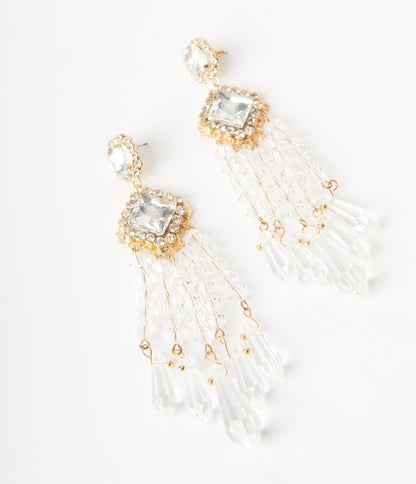 Gold & Crystal Drop Earrings - Unique Vintage - Womens, ACCESSORIES, JEWELRY