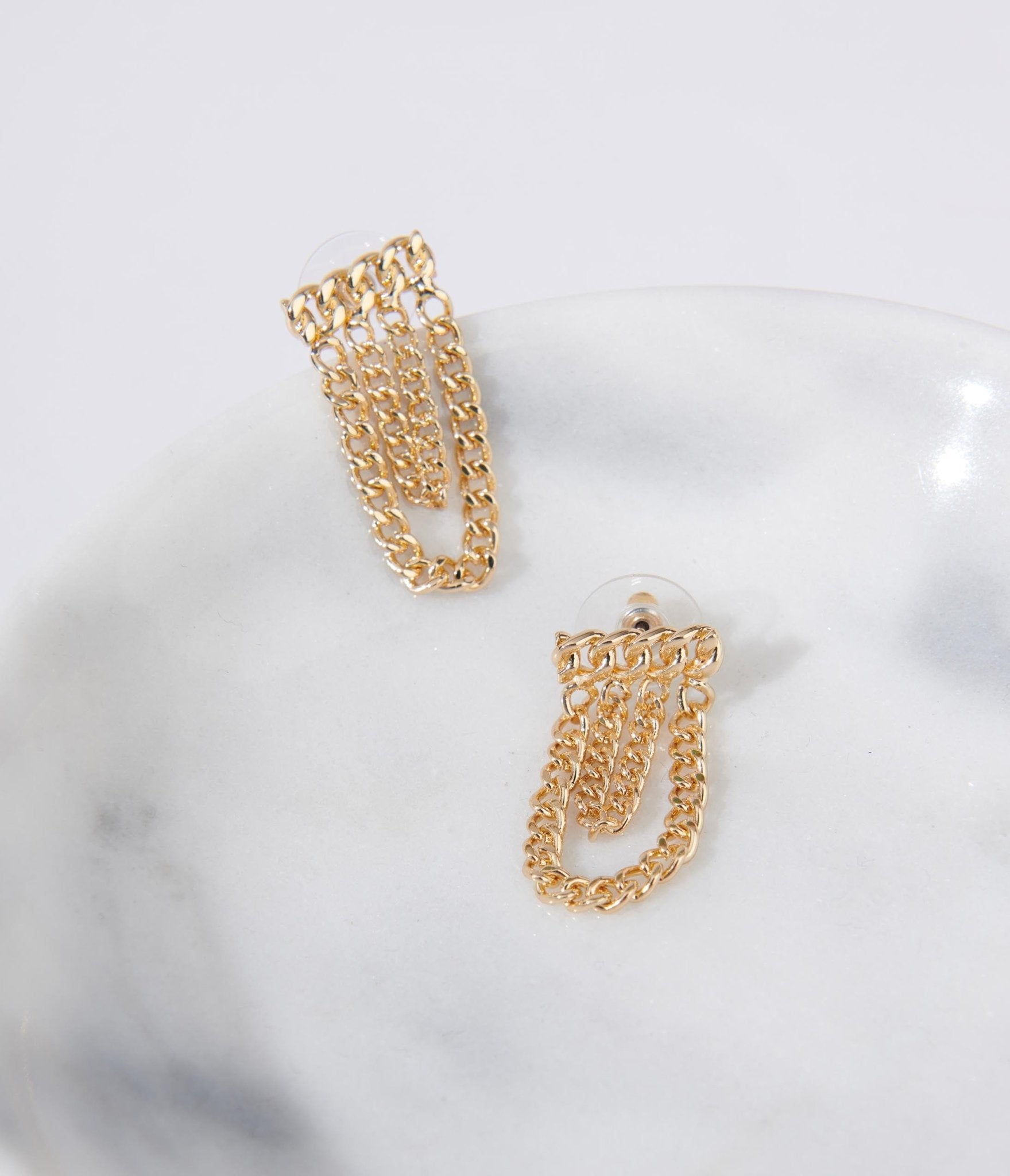 Gold Curb Chain Link Earrings - Unique Vintage - Womens, ACCESSORIES, JEWELRY