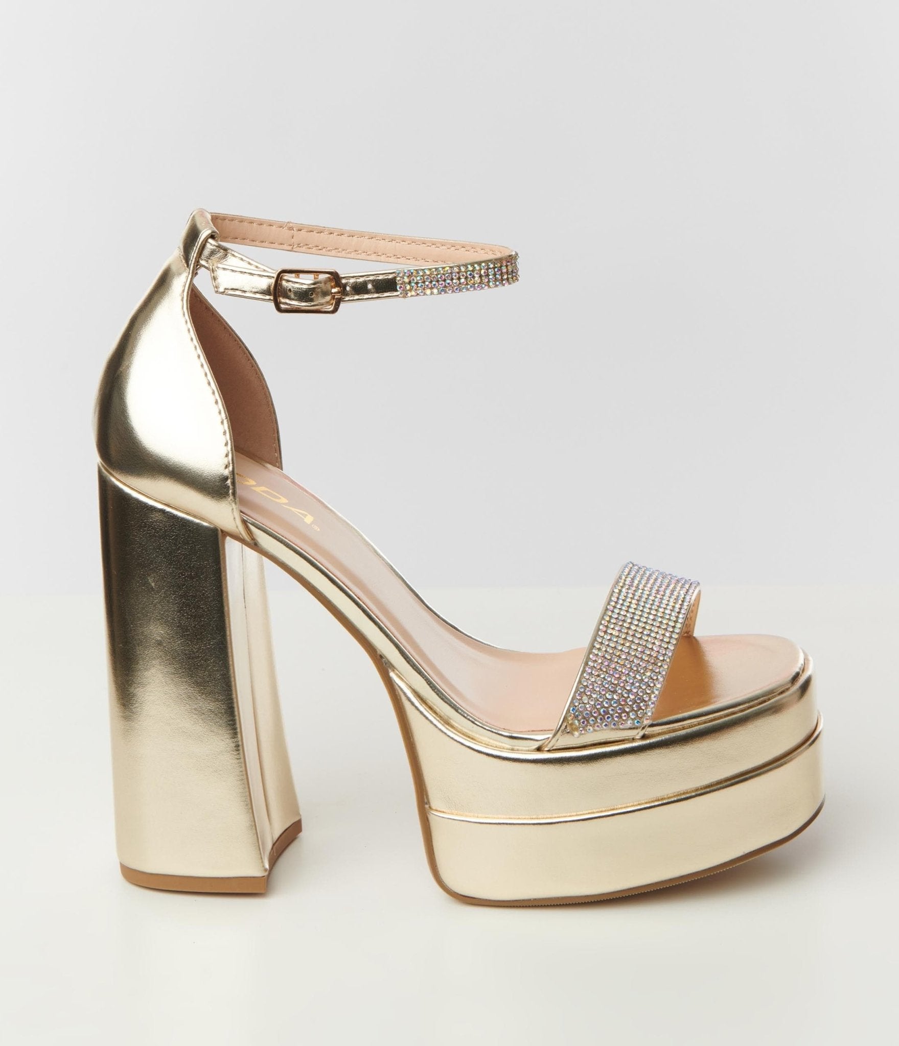 Clarita Block 90 High Heel Sandal in Gold | Alexandre Birman