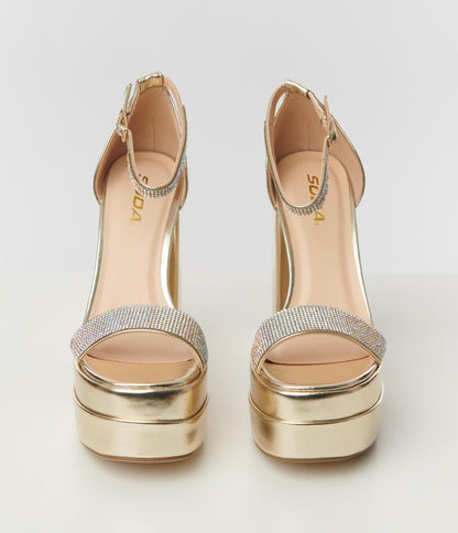 Gold Metallic Platform Heels - Unique Vintage - Womens, SHOES, HEELS