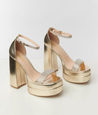 Gold Metallic Platform Heels - Unique Vintage - Womens, SHOES, HEELS