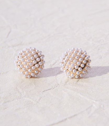 Gold & Mini Faux Pearl Stud Earrings - Unique Vintage - Womens, ACCESSORIES, JEWELRY
