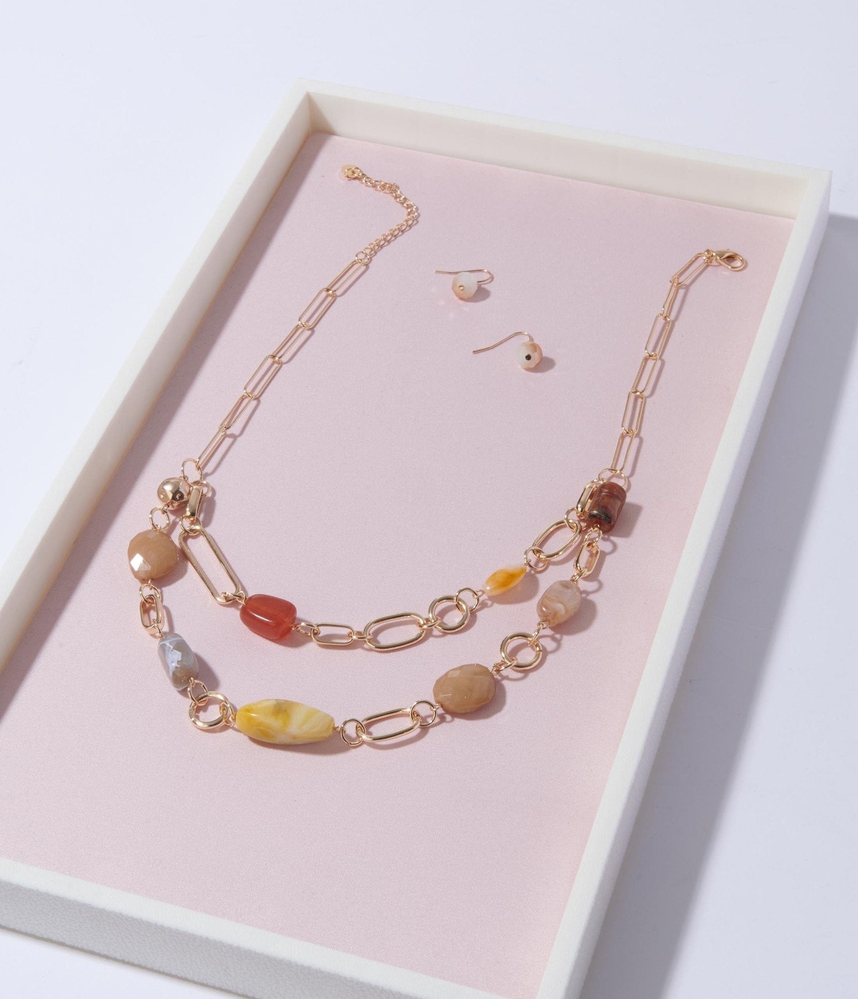 Gold Multicolor Bead Dangling Necklace - Unique Vintage - Womens, ACCESSORIES, JEWELRY