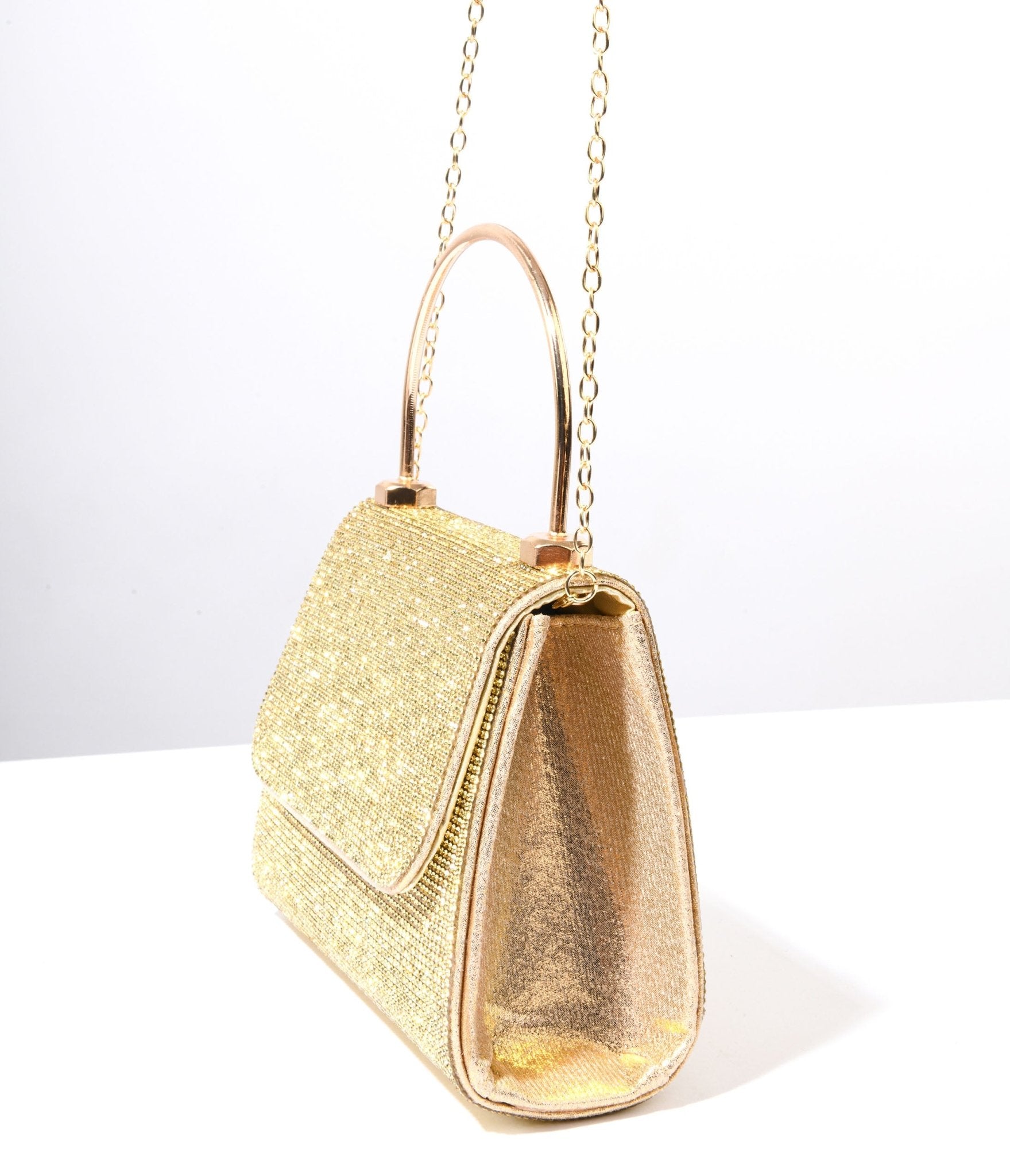 gold rhinestone mirror metallic mini handbag 294938