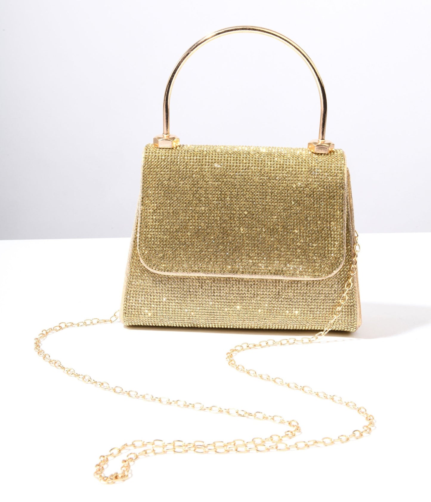 Gold Rhinestone Mirror Metallic Mini Handbag - Unique Vintage - Womens, ACCESSORIES, HANDBAGS
