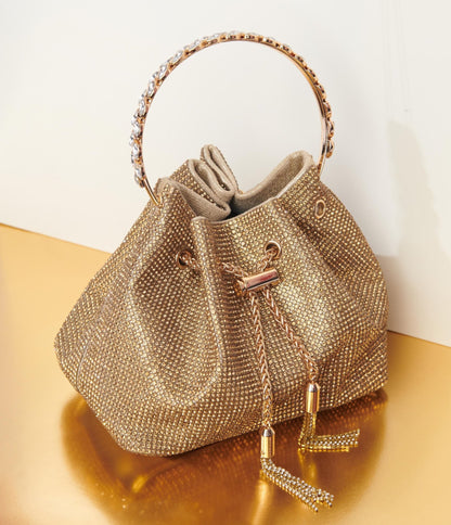 Gold Rhinestone Satchel Handbag - Unique Vintage - Womens, ACCESSORIES, HANDBAGS