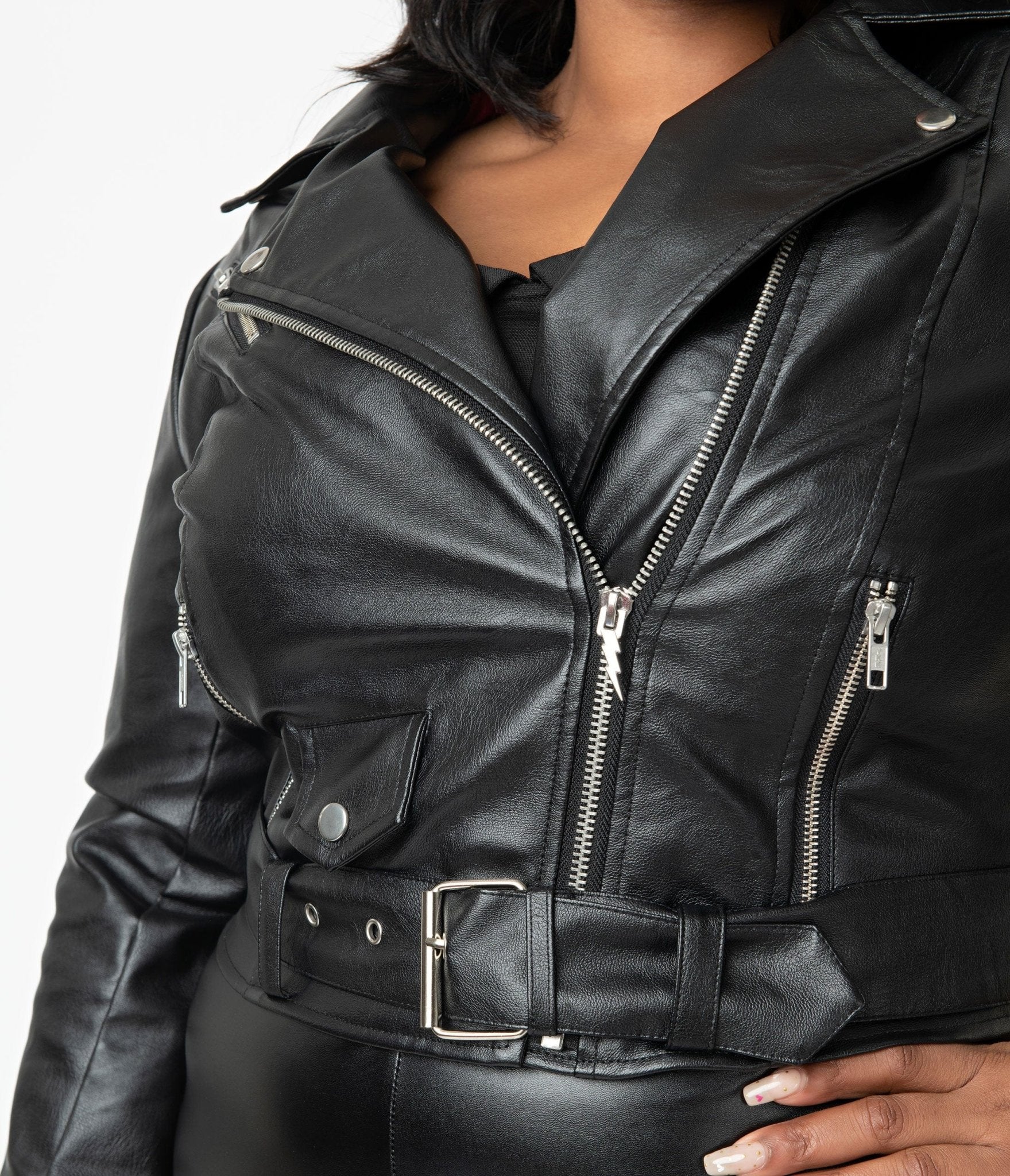 Grease x Unique Vintage Plus Size Black Vegan Leather Greaser Jacket - Unique Vintage - Womens, TOPS, OUTERWEAR