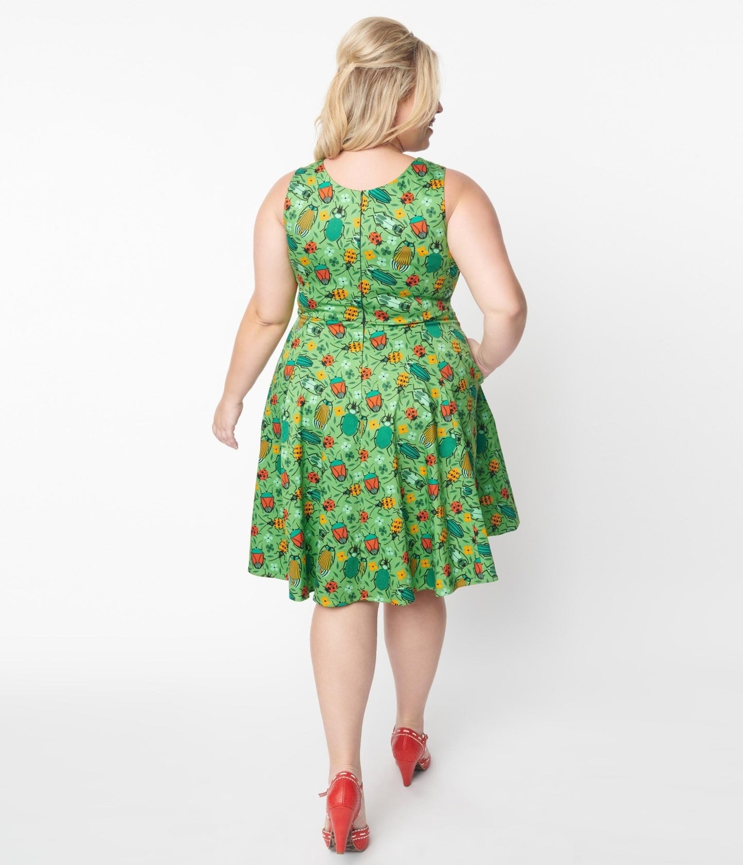 Green Bugs In The Garden Swing Dress - Unique Vintage - Womens, DRESSES, FIT AND FLARE