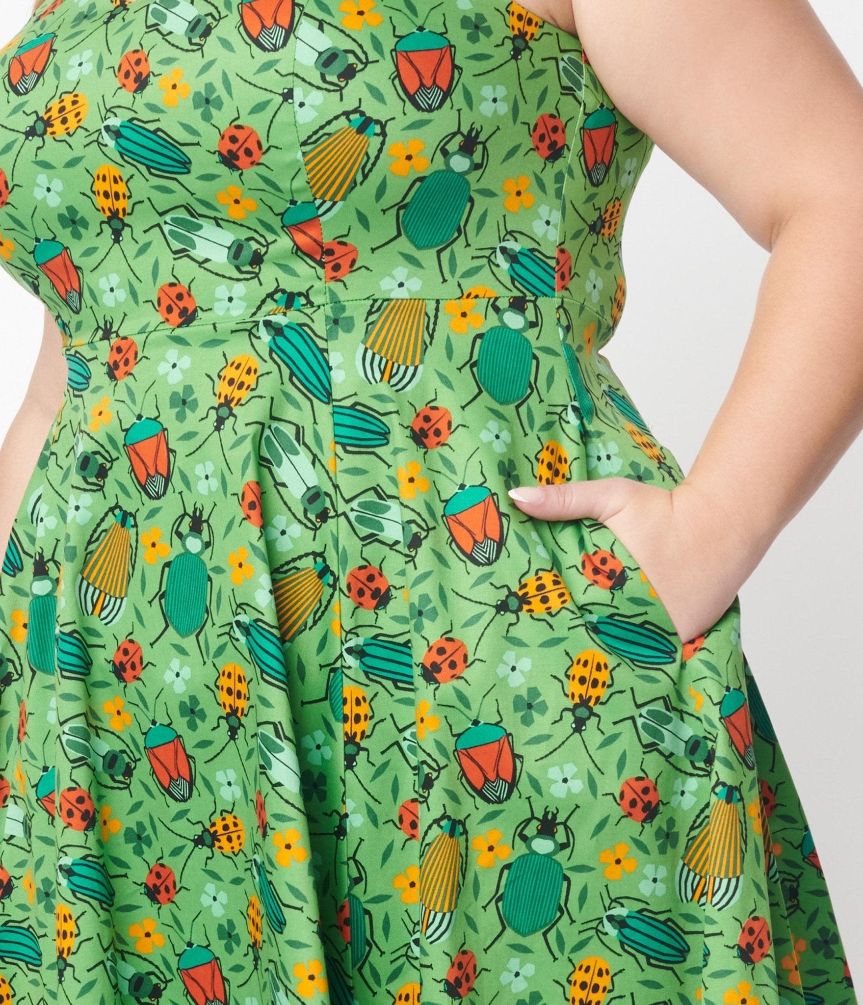 Green Bugs In The Garden Swing Dress - Unique Vintage - Womens, DRESSES, FIT AND FLARE