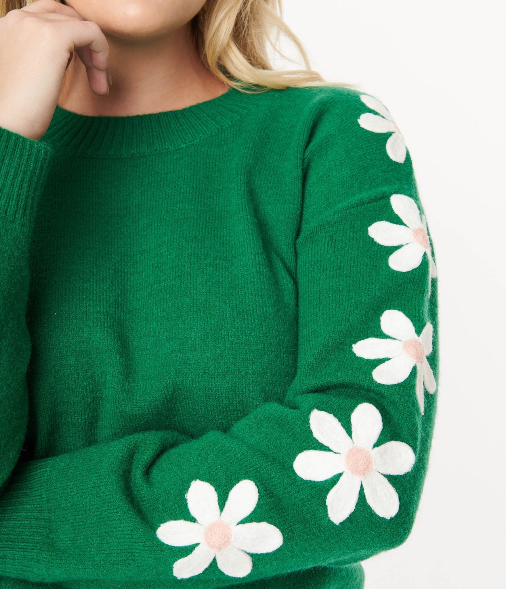 Green Daisy Sweater - Unique Vintage - Womens, TOPS, KNIT TOPS