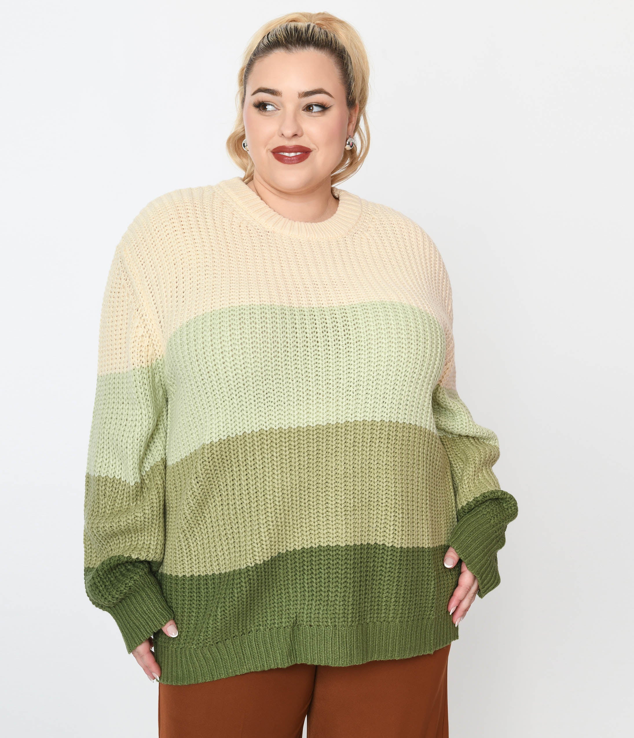 Green color block sweater clearance