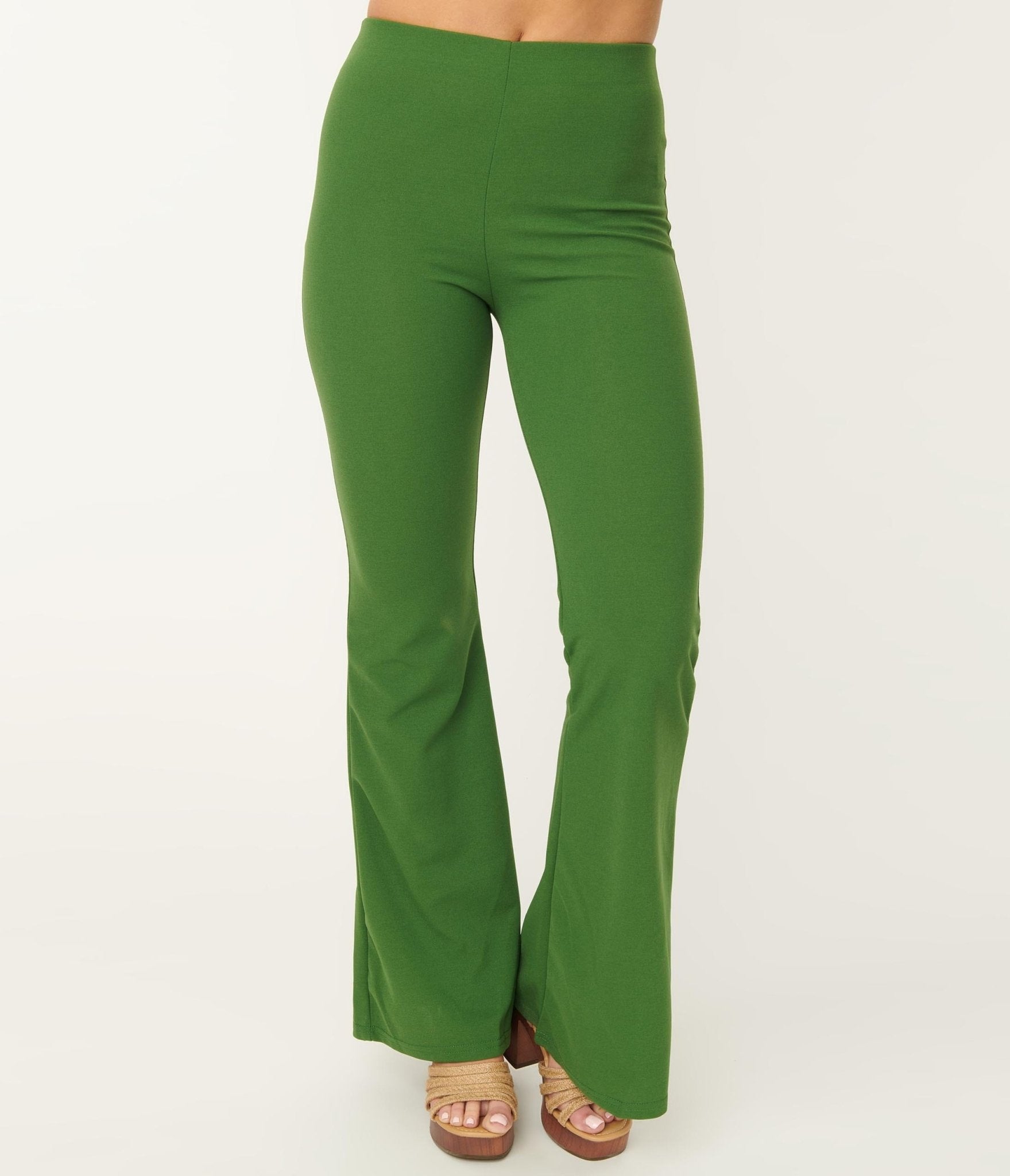 Green Flare Pants - Unique Vintage - Womens, BOTTOMS, PANTS