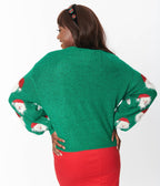 Green Fuzzy Santa Claus Sweater - Unique Vintage - Sweaters