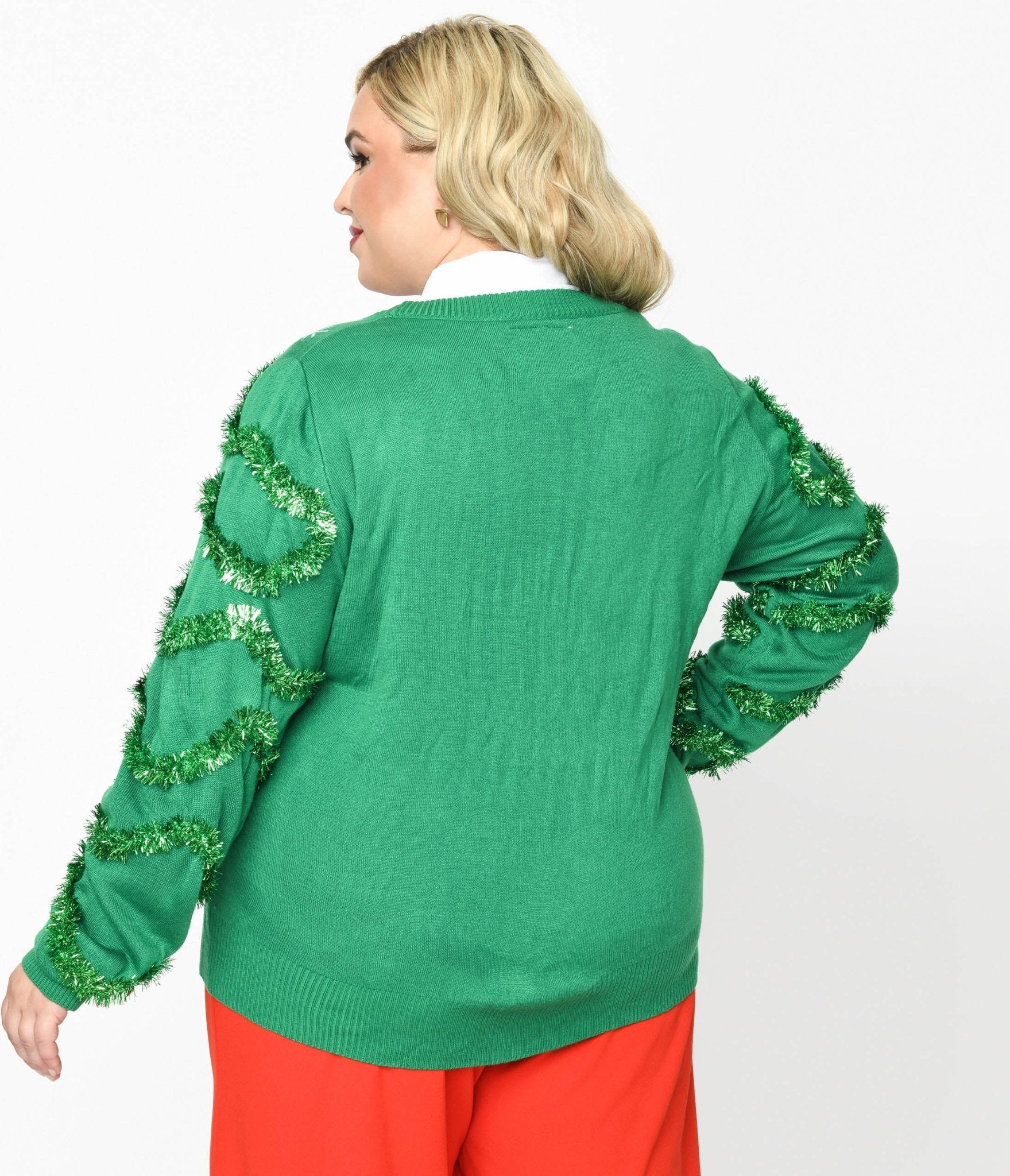 Green Garland & Ornament Cardigan - Unique Vintage - Womens, TOPS, SWEATERS