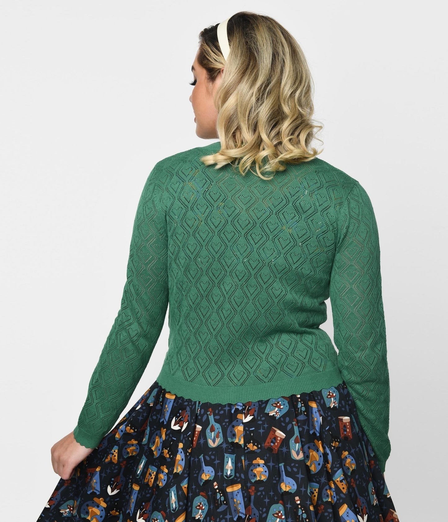Green Perforated Heart Cardigan - Unique Vintage - Womens, TOPS, SWEATERS