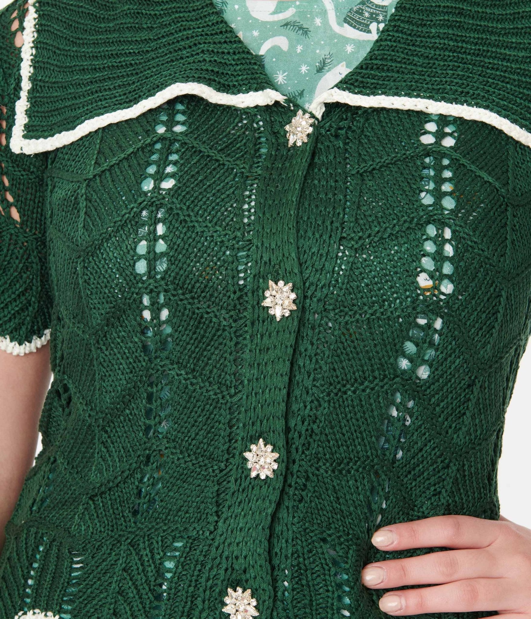Green Perforated Knit Cardigan - Unique Vintage - Womens, TOPS, KNIT TOPS