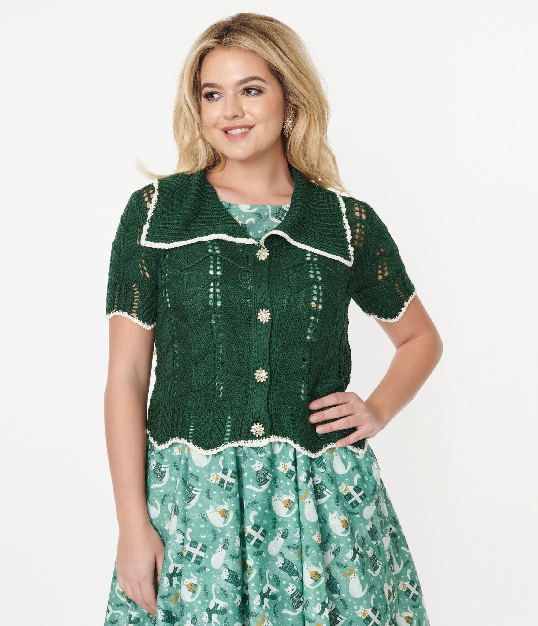 Green Perforated Knit Cardigan – Unique Vintage
