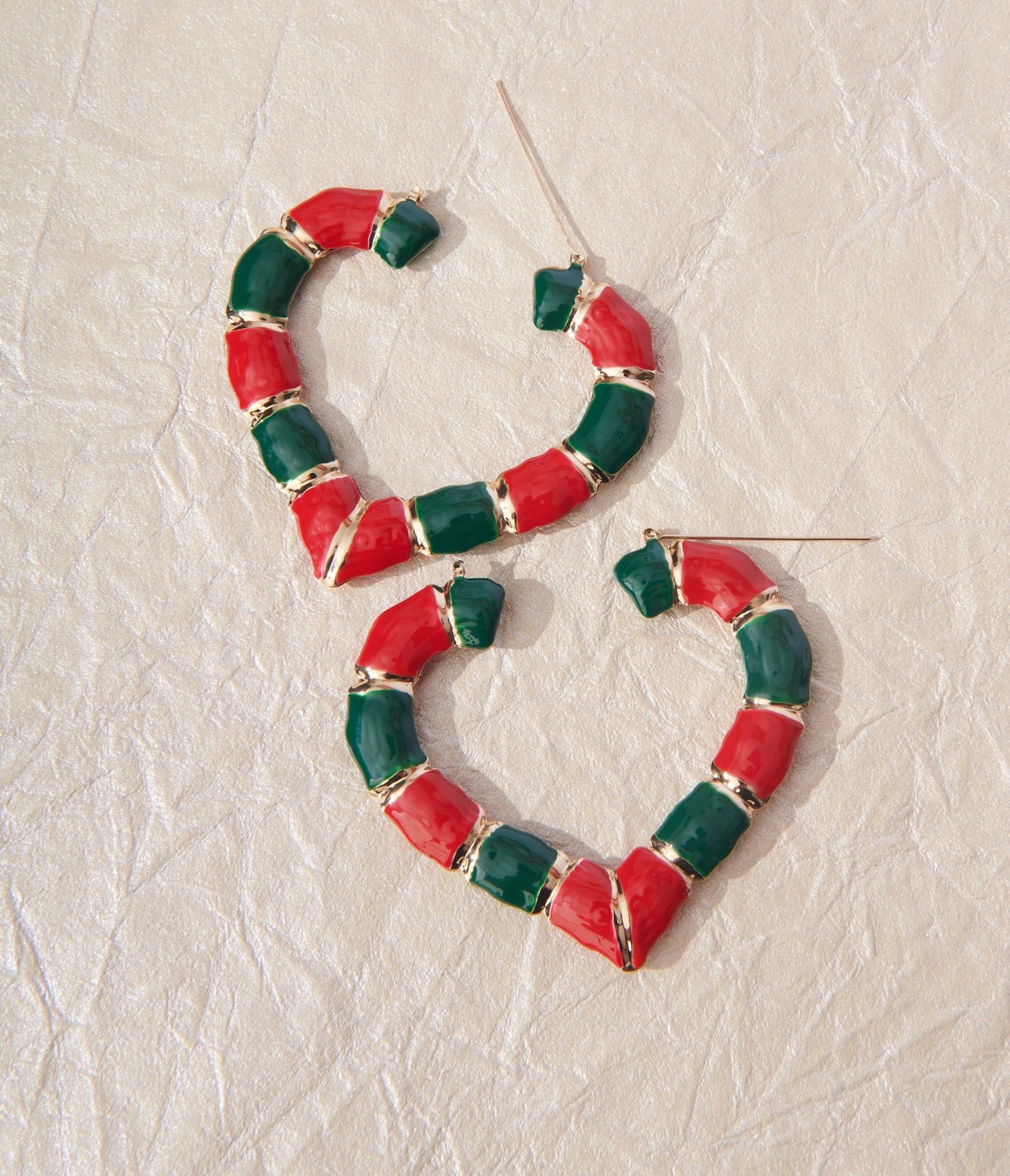Green & Red Heart Hoop Earrings - Unique Vintage - Womens, ACCESSORIES, JEWELRY
