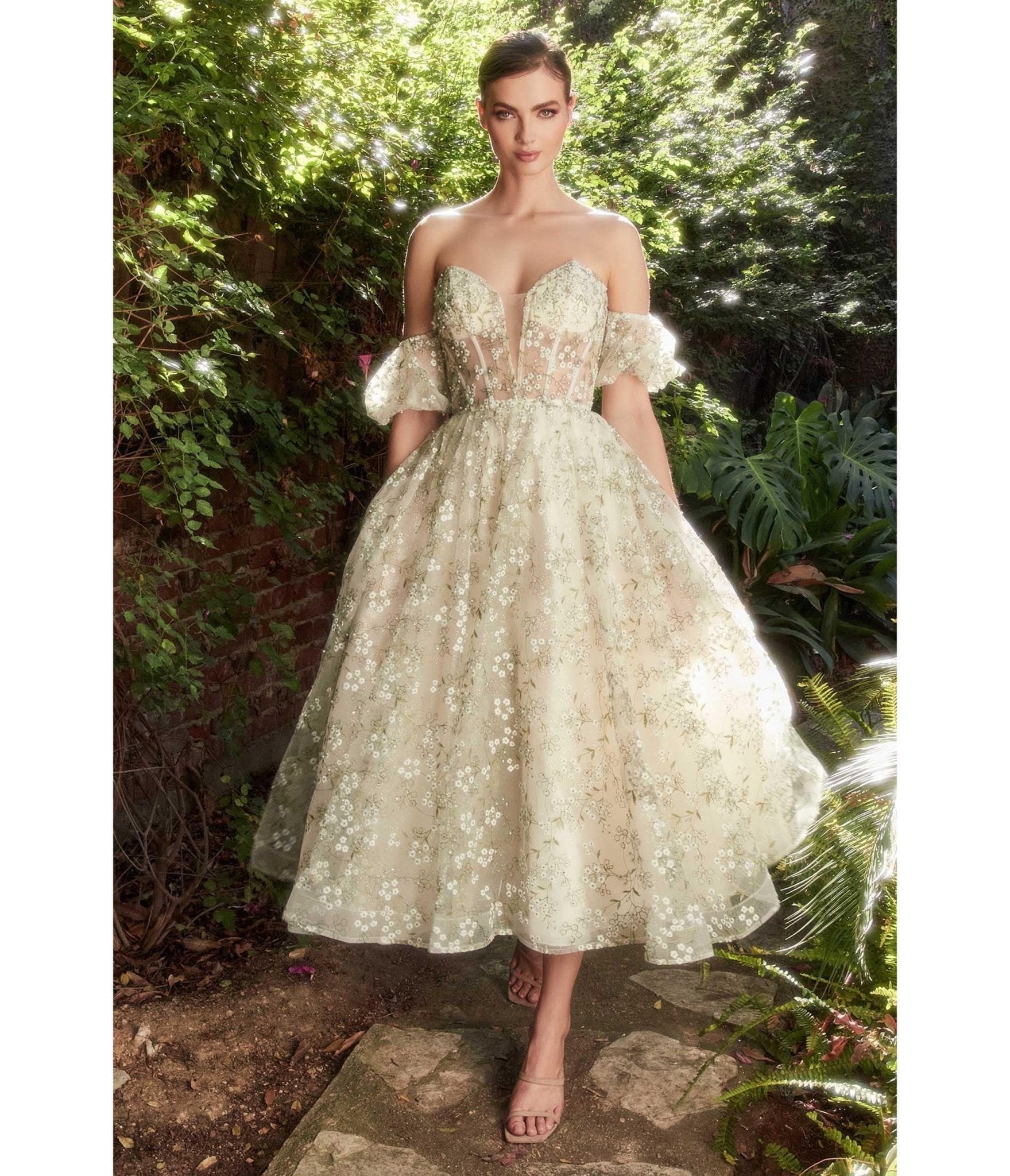 cottagecore romantic prom gown with puff sleeves
