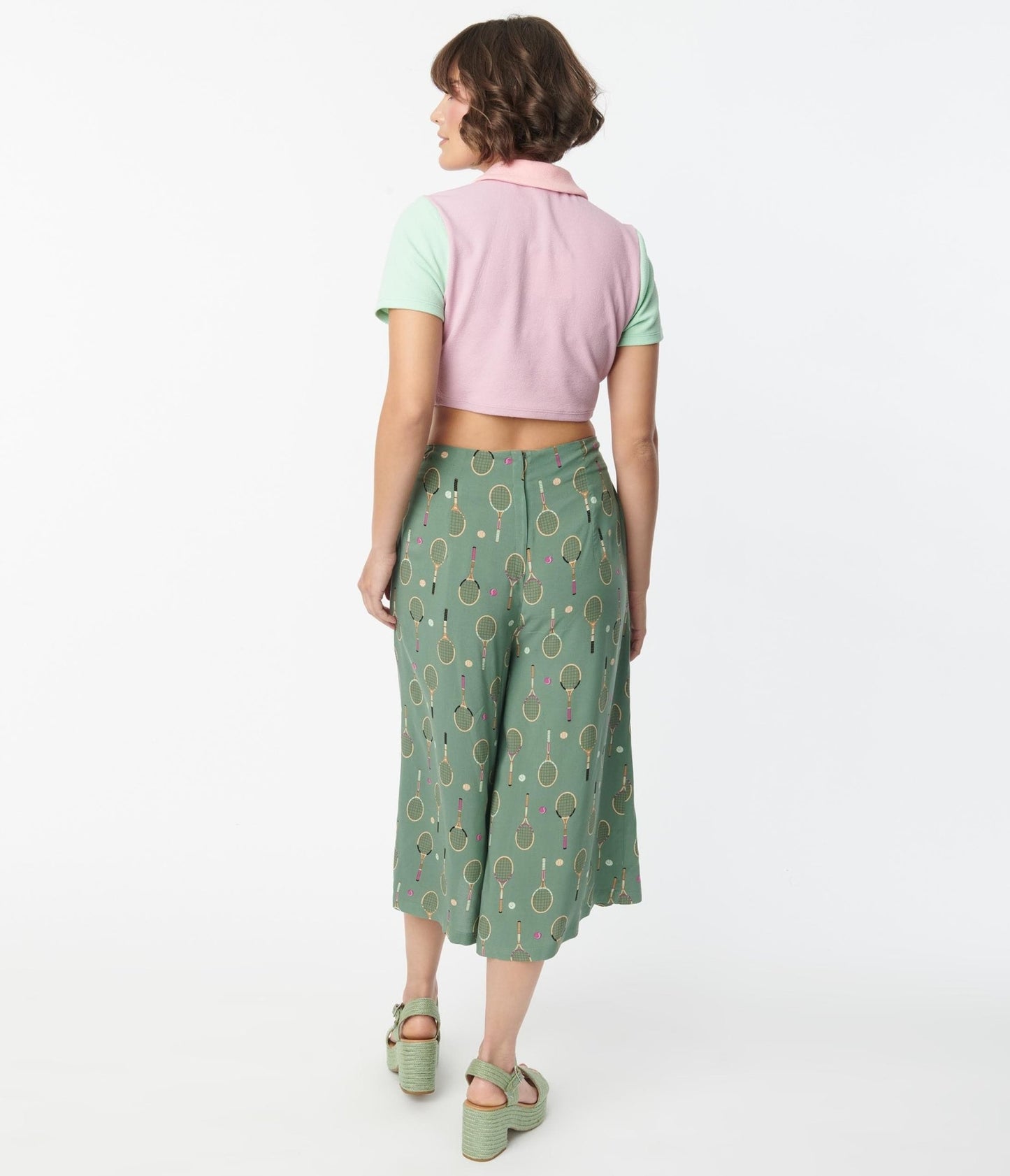 Green Tennis Love Culottes - Unique Vintage - Womens, BOTTOMS, PANTS