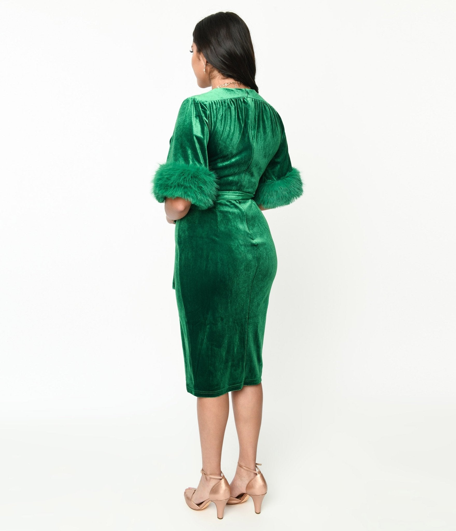 Green Velvet Fifth Avenue Wrap Wiggle Dress - Unique Vintage - Womens, DRESSES, WIGGLE