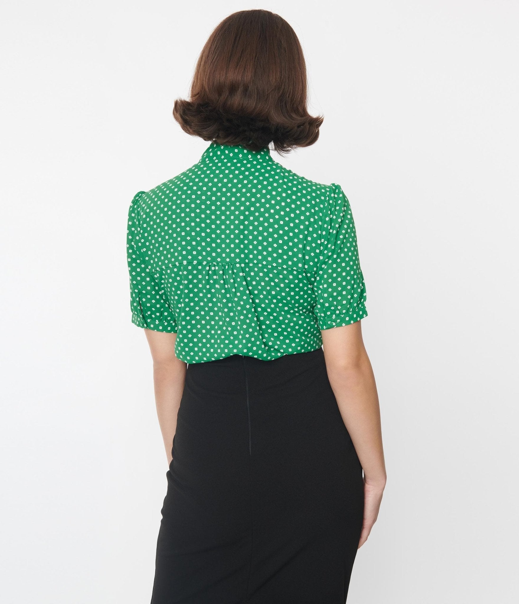 Green & White Polka Dot Bow Top - Unique Vintage - Womens, TOPS, WOVEN TOPS