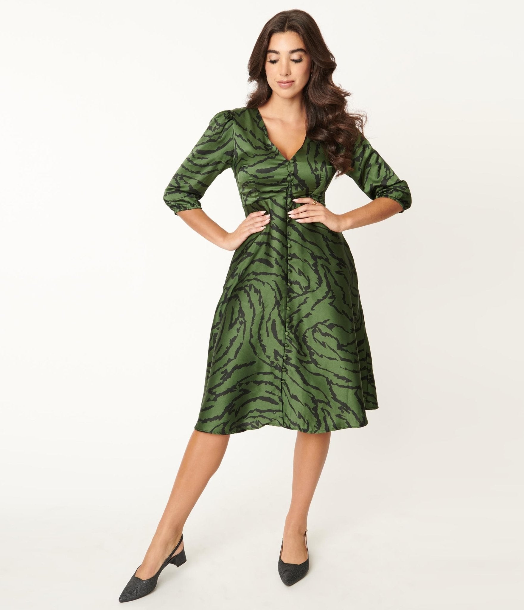 Green Zebra Print Kira Swing Dress - Unique Vintage - Womens, DRESSES, SWING