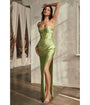 Cinderella Divine  Greenery Satin Strapless Corset Lace Up Back Evening Gown