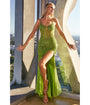 Cinderella Divine  Greenery Sequin Beaded High Slit Fitted Prom Gown