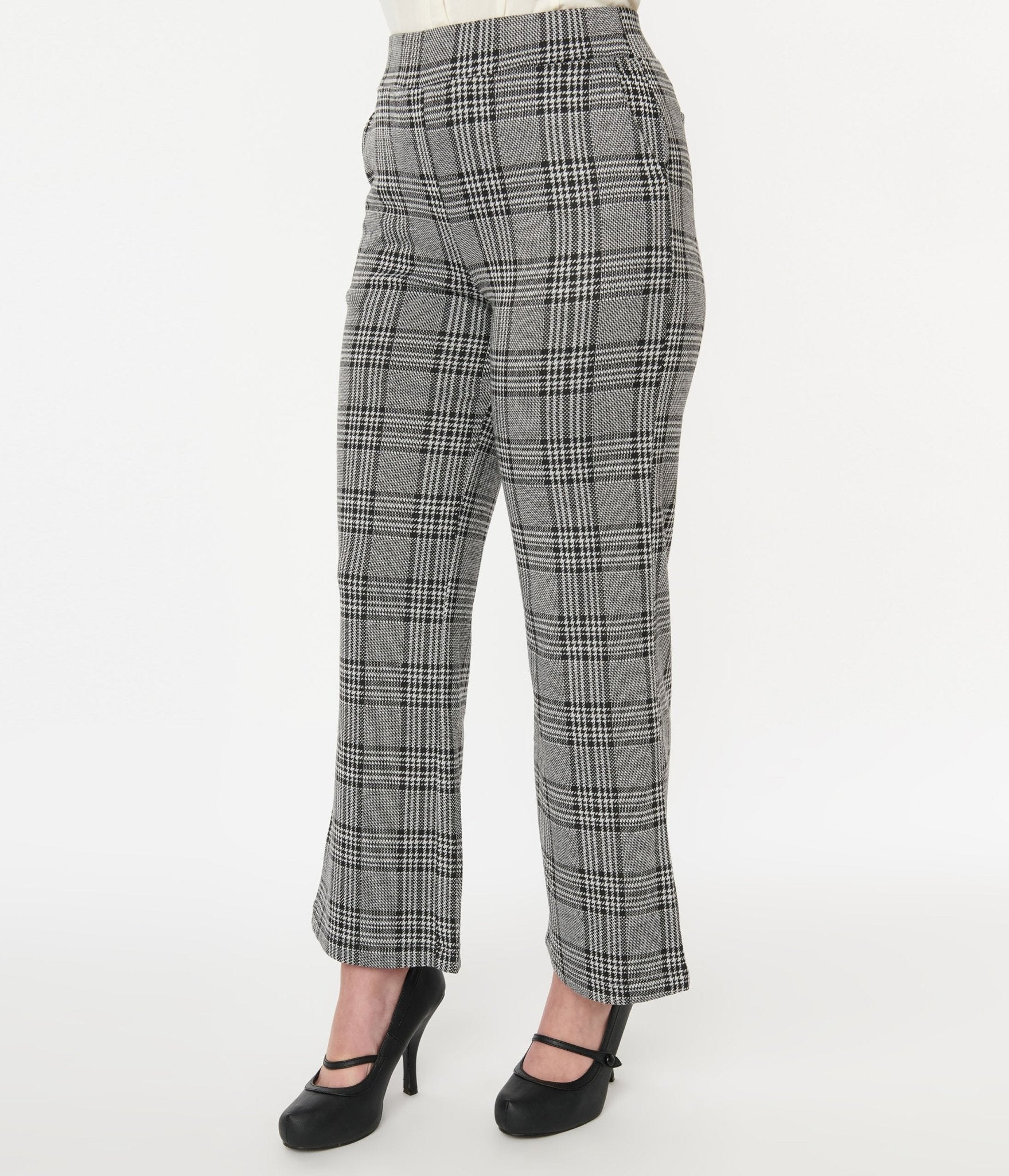 Grey & Black Plaid Stretch Woven Pants – Unique Vintage