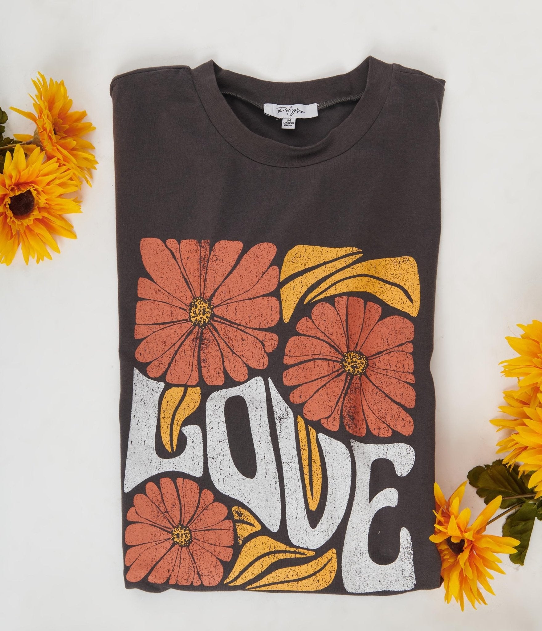 Grey Floral Love Unisex Graphic Tee - Unique Vintage - Womens, GRAPHIC TEES, TEES