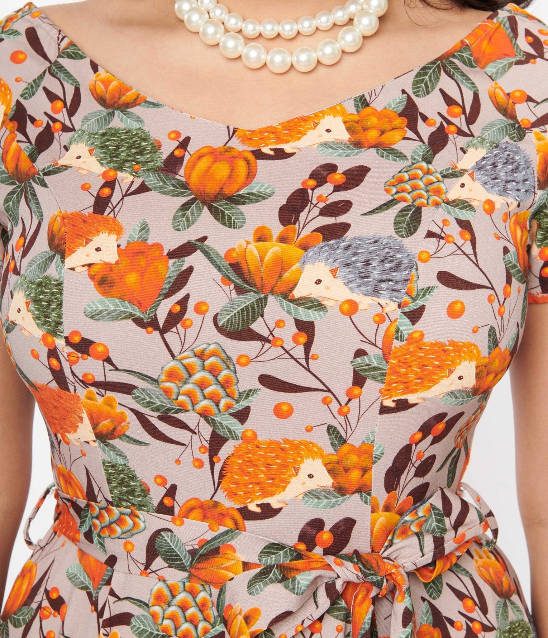 Grey & Orange Hedgehog Bella Swing Dress - Unique Vintage - Womens, DRESSES, SWING